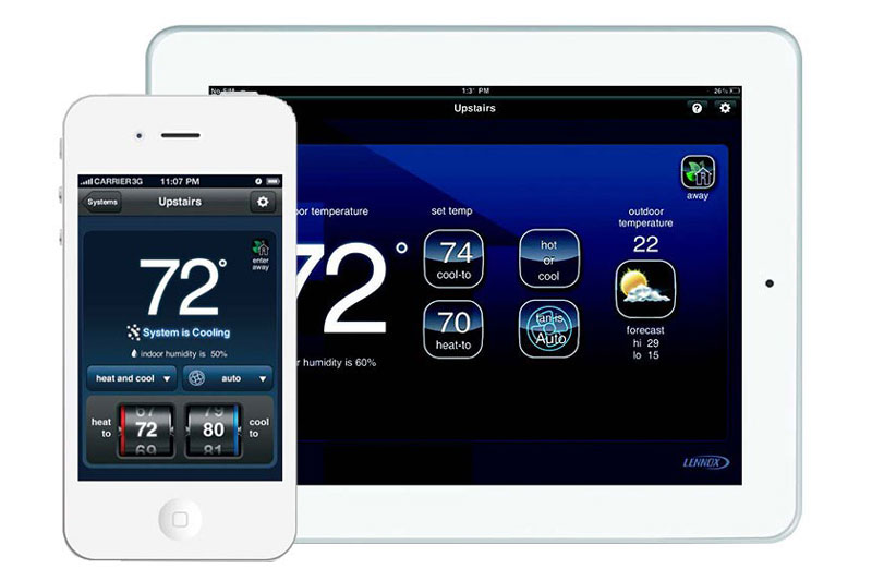 phone and tablet with thermostat apps