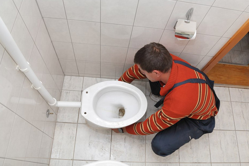 plumber inspecting toilet