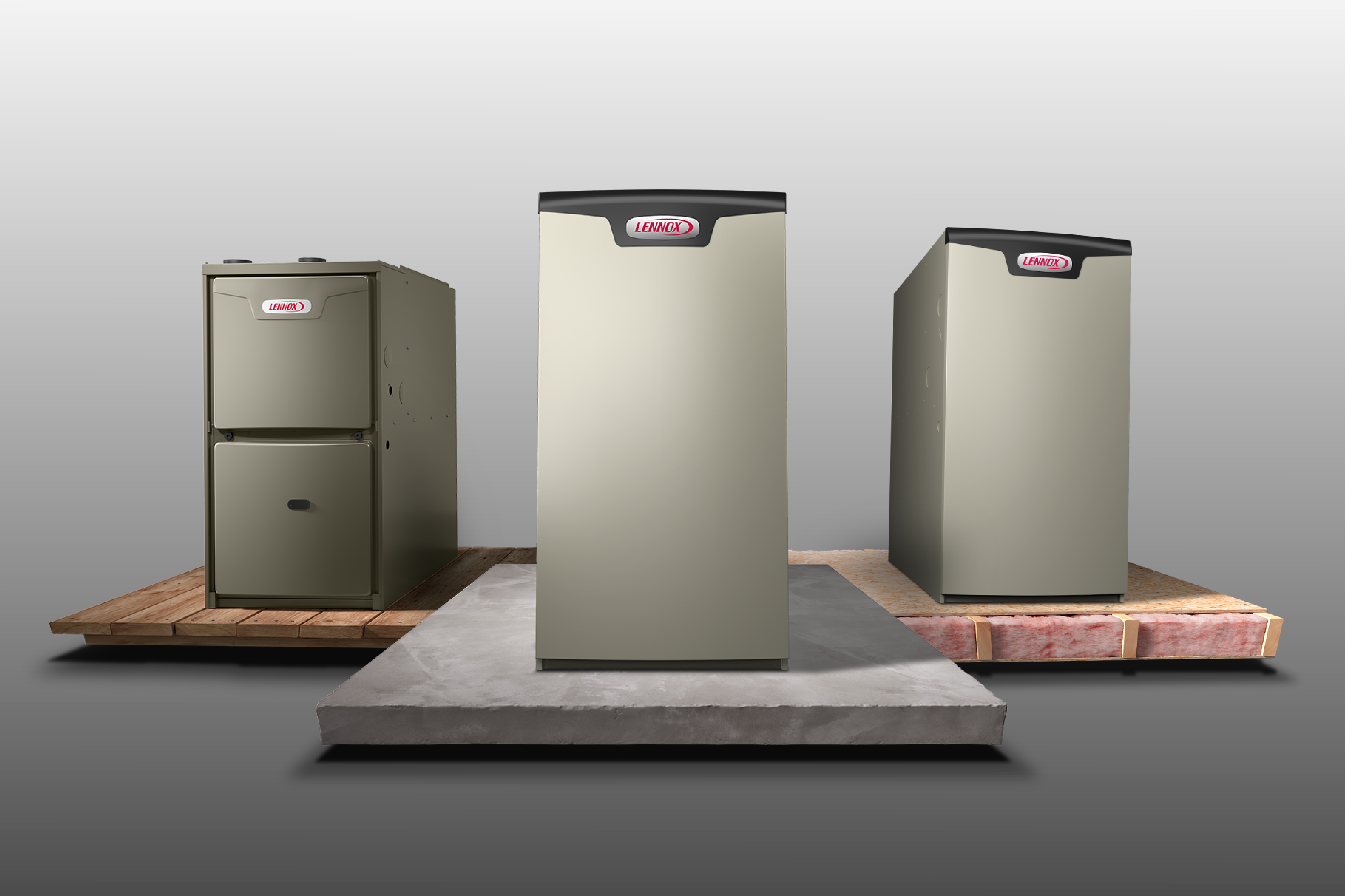 Three Lennox furnace models side by side.
