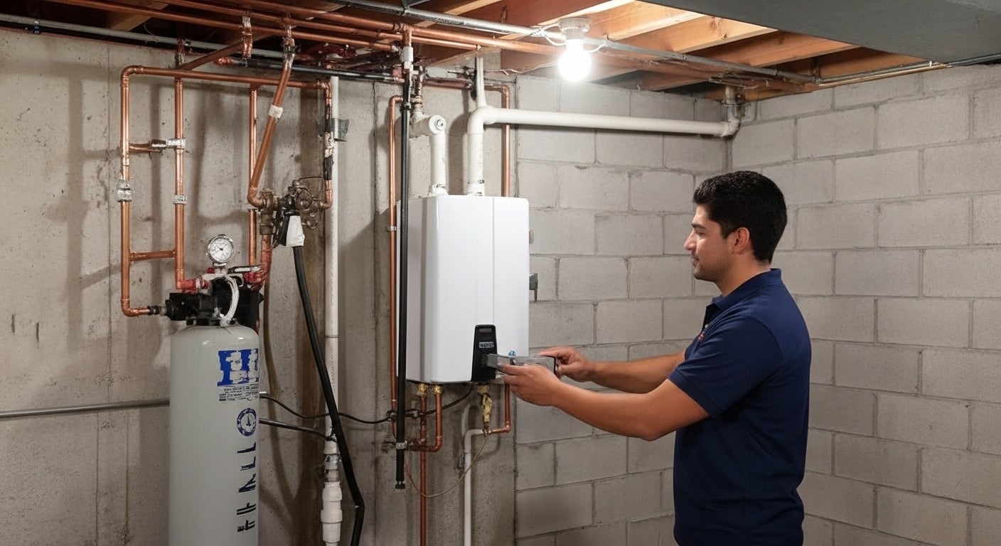 working on hot water heater in chicago