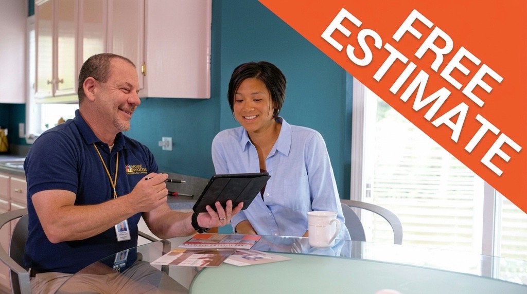 Tech providing a free estimate with a homeowner