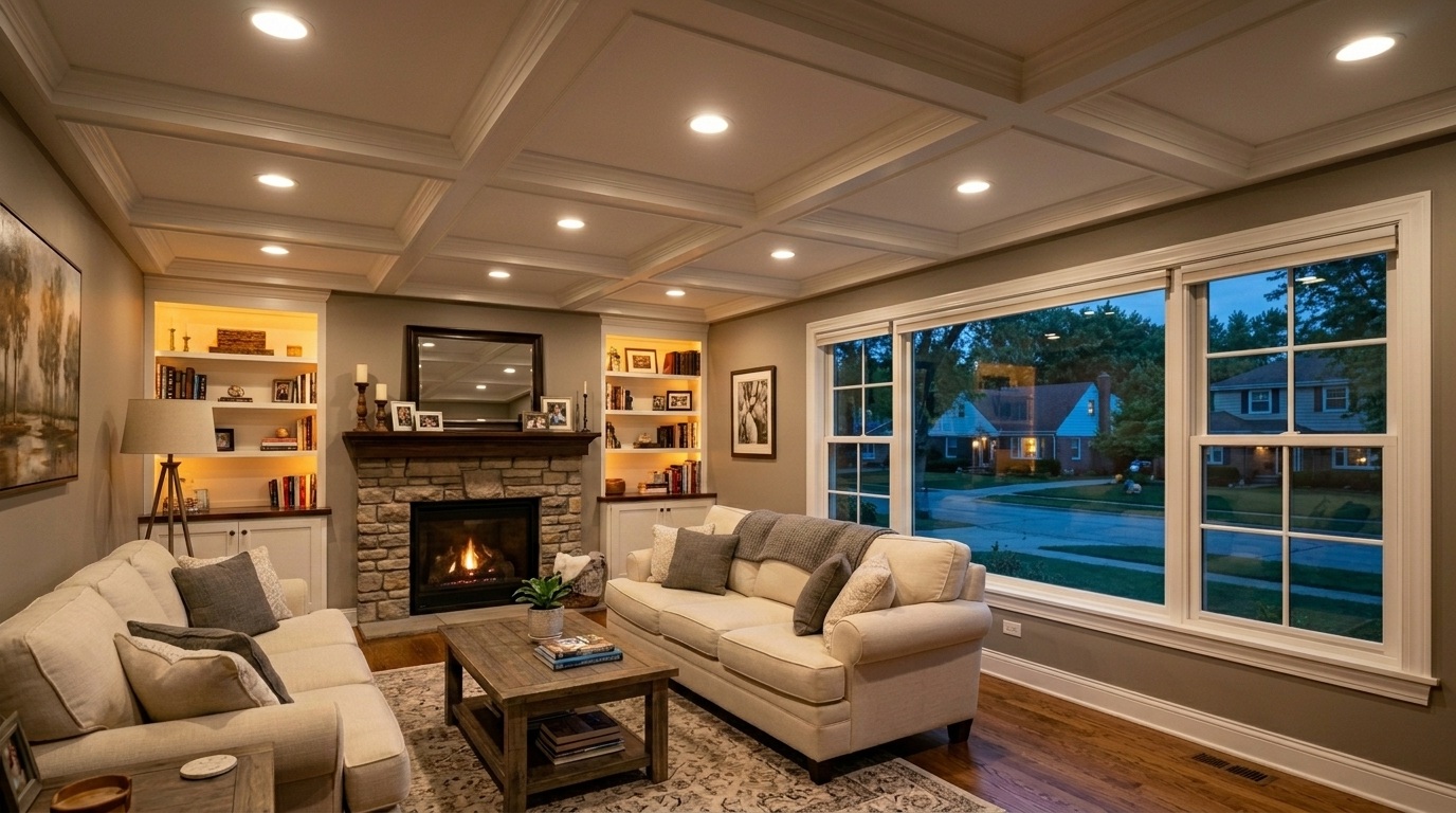 Recessed lighting suburban home